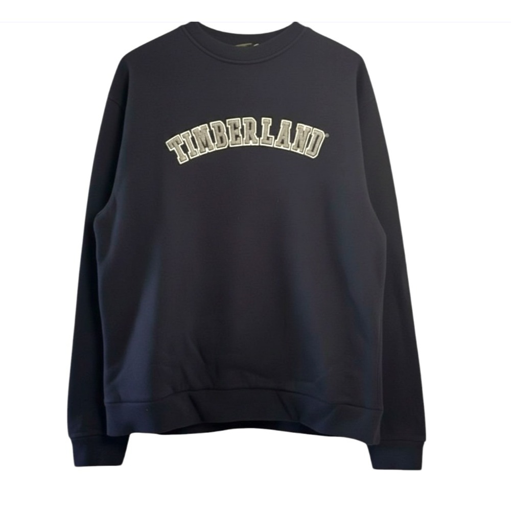VTG Y2K Navy Timberland Sweatshirt CHENILLE VARSITY STYLE Gray Letters Logo XXL